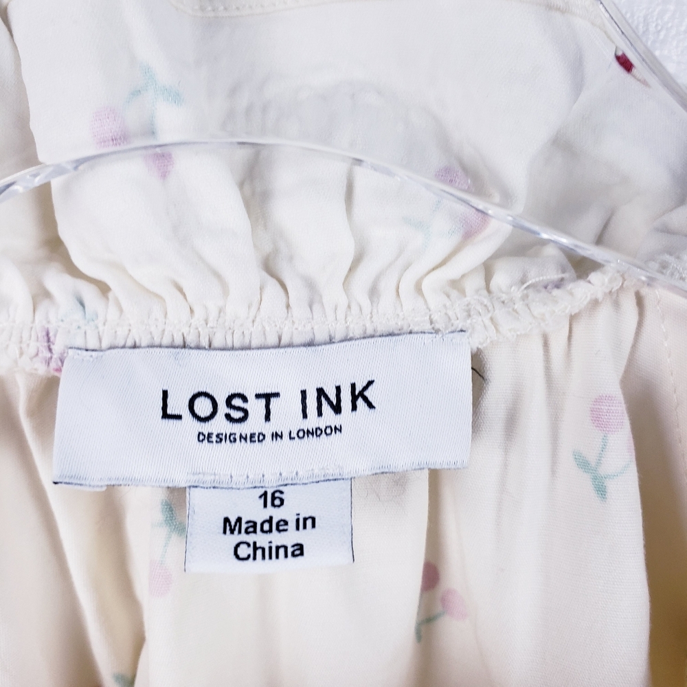 Lost Ink Cherry Print Shift Mini Dress - size 16 - Picture 7 of 11